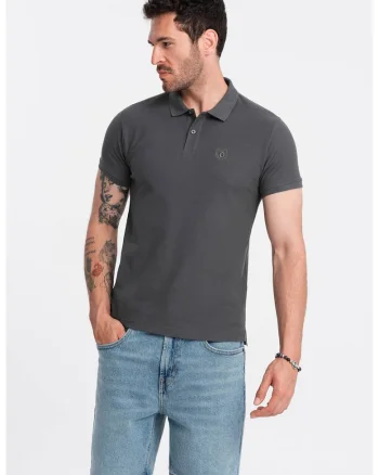 Tricou polo cu model uni, Gri inchis