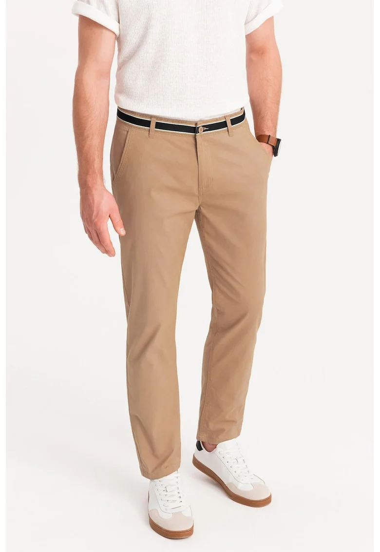 Pantaloni cu croiala conica si buzunare laterale, Bej