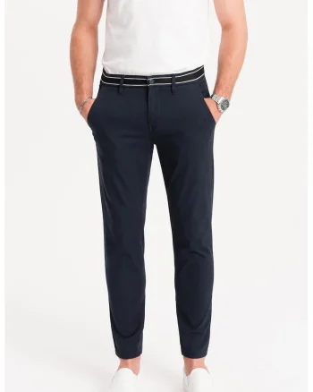 Pantaloni cu croiala conica si buzunare laterale, Bleumarin
