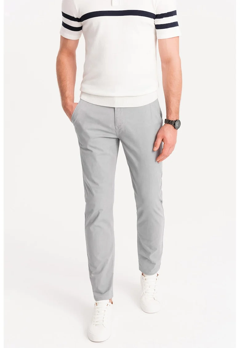 Pantaloni cu croiala conica si buzunare laterale, Gri deschis