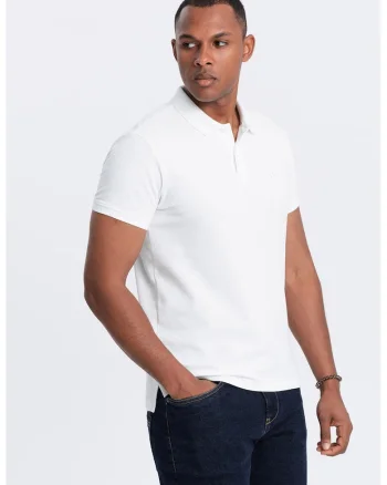 Tricou polo cu model uni, Alb