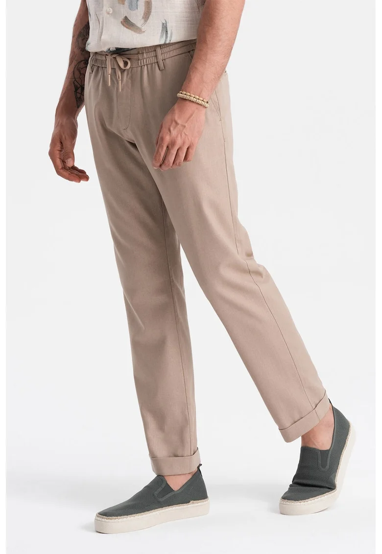 Pantaloni din amestec de in cu buzunare laterale, Bej