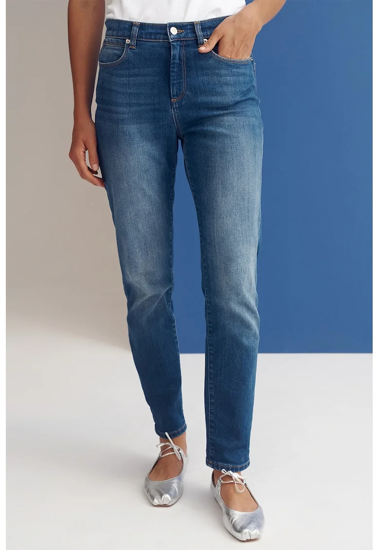 Blugi crop slim fit, Albastru inchis