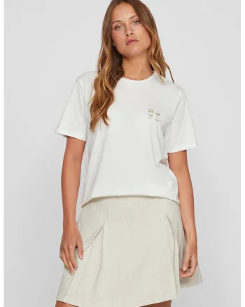 Tricou din bumbac organic cu detalii brodate, Alb optic