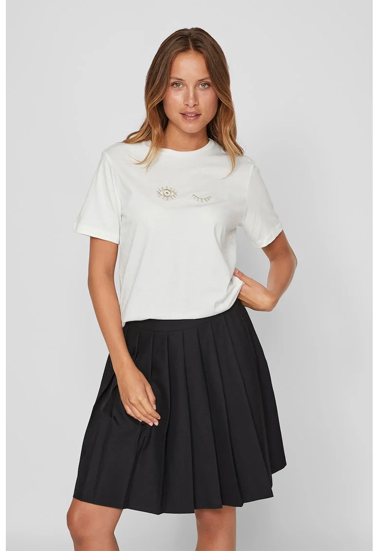 Tricou din bumbac organic cu detalii brodate, Alb murdar