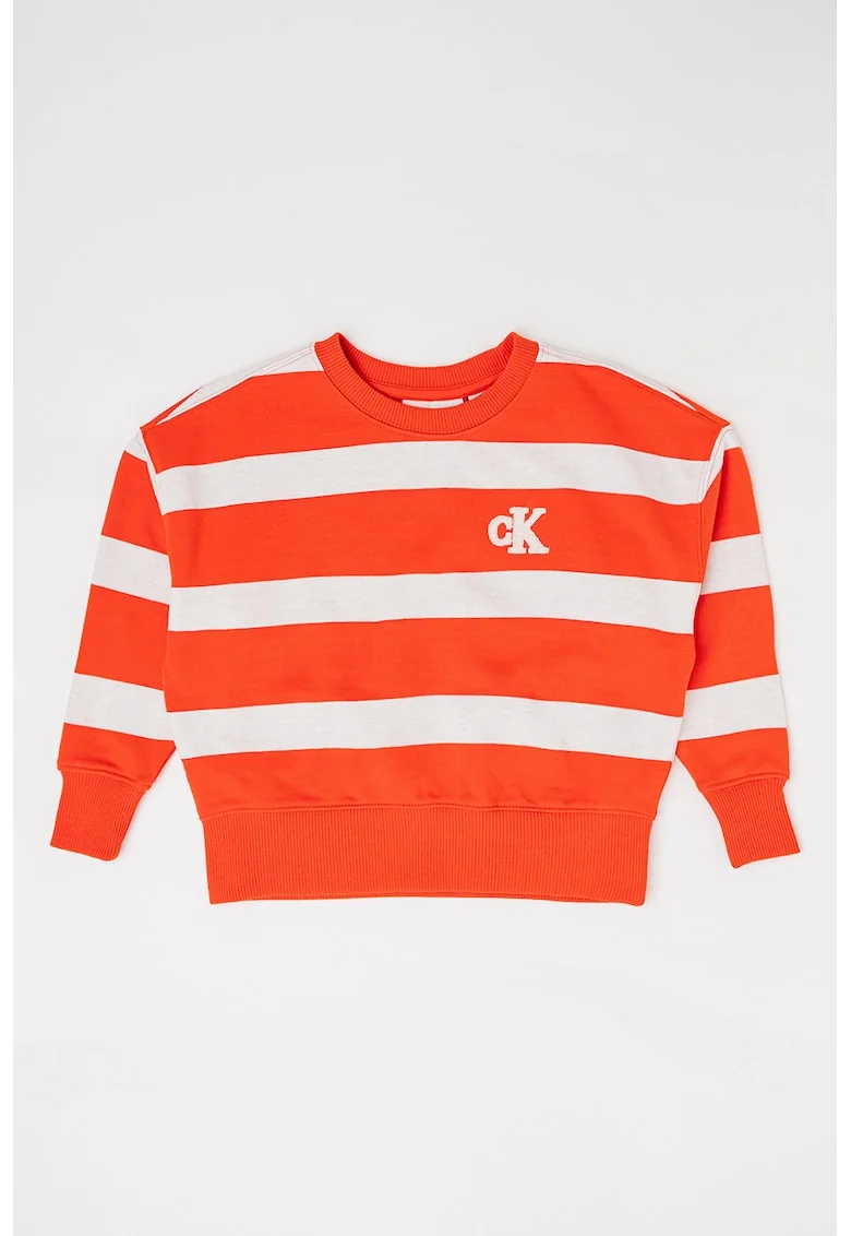 Bluza de trening in dungi cu maneci cazute, Rosu vermillion/Alb murdar