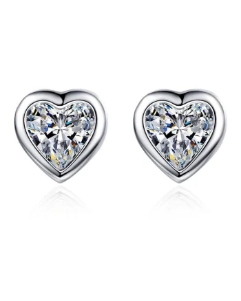 Cercei de argint, in forma de inima, decorati cu zirconia Romance, Argintiu