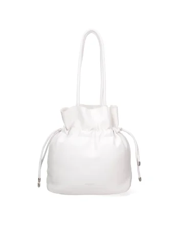 Geanta bucket de piele ecologica cu snururi, Alb