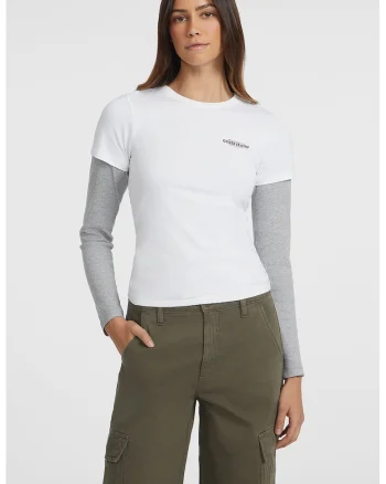 Tricou slim fit cu decolteu la baza gatului, Alb