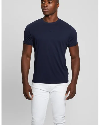 Tricou din bumbac cu decolteu la baza gatului, Bleumarin