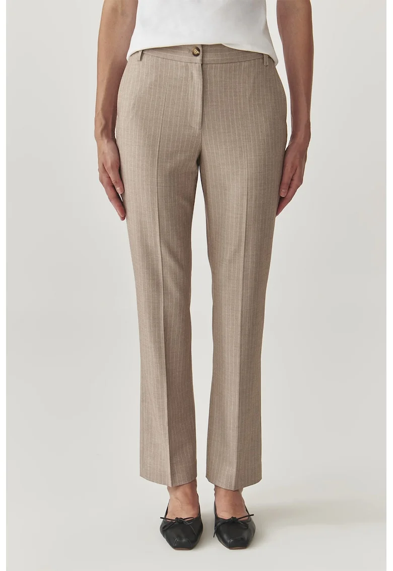 Pantaloni cu talie medie si model cu dungi Latoni, Maro taupe deschis/Alb murdar