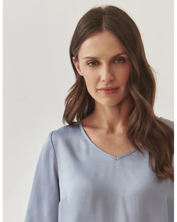 Bluza cu decolteu in V si maneci scurte Mekonga, Albastru lavanda