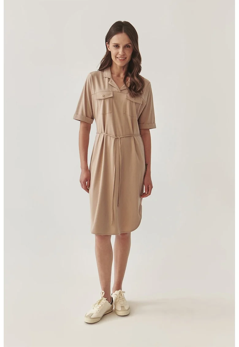 Rochie midi cu snur in talie Zoya, Maro nisip