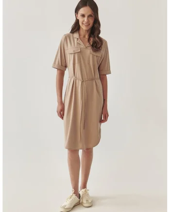 Rochie midi cu snur in talie Zoya, Maro nisip