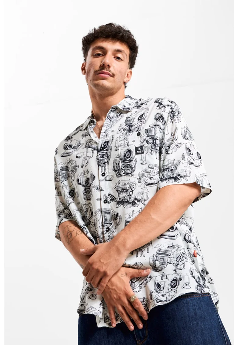 Camasa unisex supradimensionata cu imprimeu, Alb/Negru