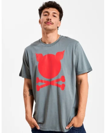 Tricou unisex de bumbac cu logo, Gri carbune/Rosu vermillion
