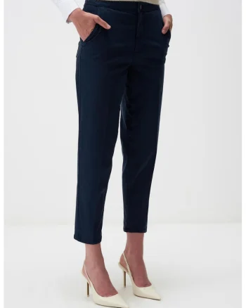 Pantaloni crop din amestec de lyocell, Bleumarin