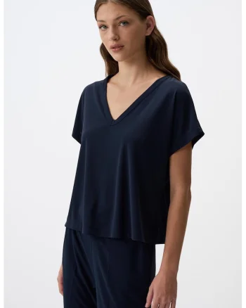 Bluza lejera cu decolteu n V, Bleumarin