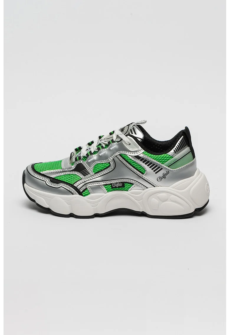 Pantofi sport de piele ecologica CLD Run JOG, Verde/Argintiu