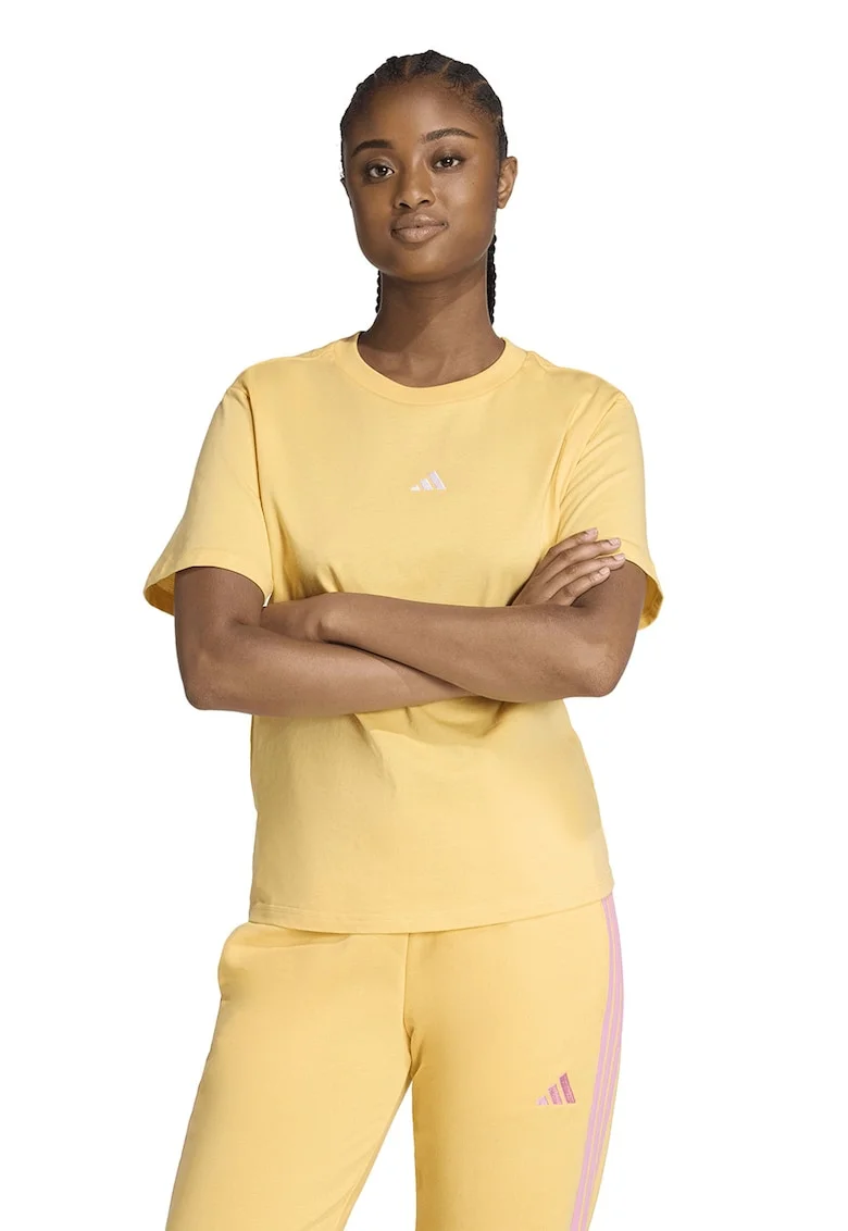 Tricou cu decolteu lrotund si logo discret, Galben