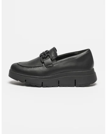 Pantofi loafer de piele cu aplicatie contrastanta, Negru