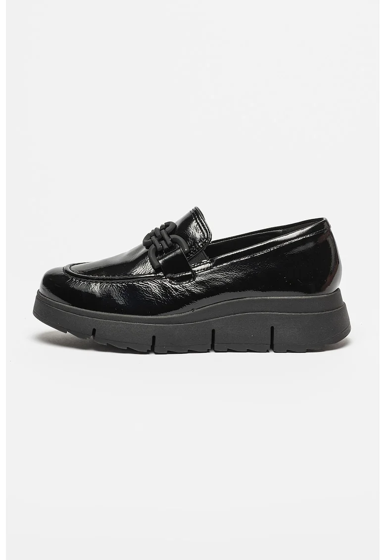 Pantofi loafer de piele cu aplicatie contrastanta, Negru stins