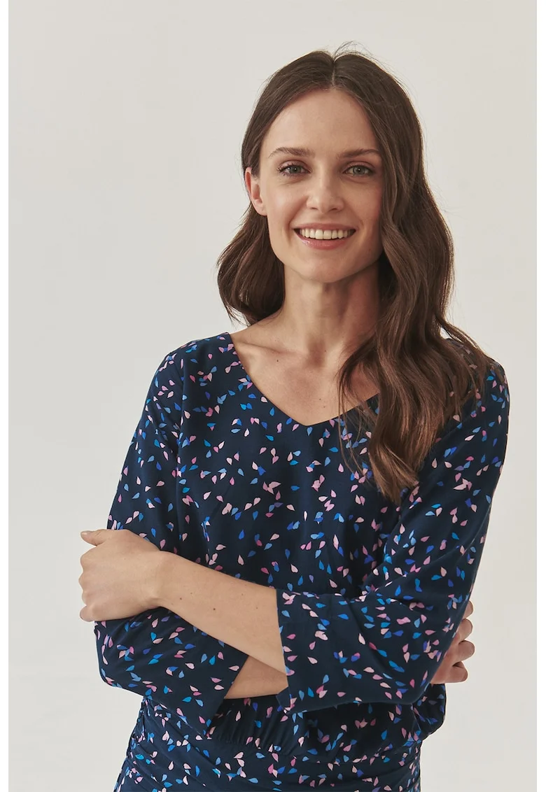 Rochie cu model si decolteu in V Rozomka, Roz deschis/Bleumarin