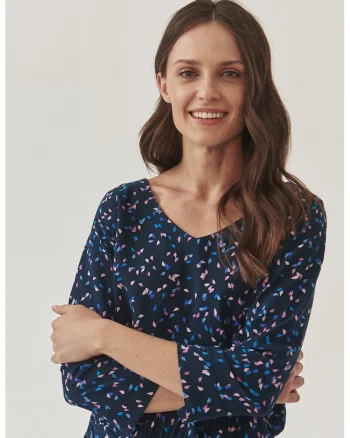 Rochie cu model si decolteu in V Rozomka, Roz deschis/Bleumarin