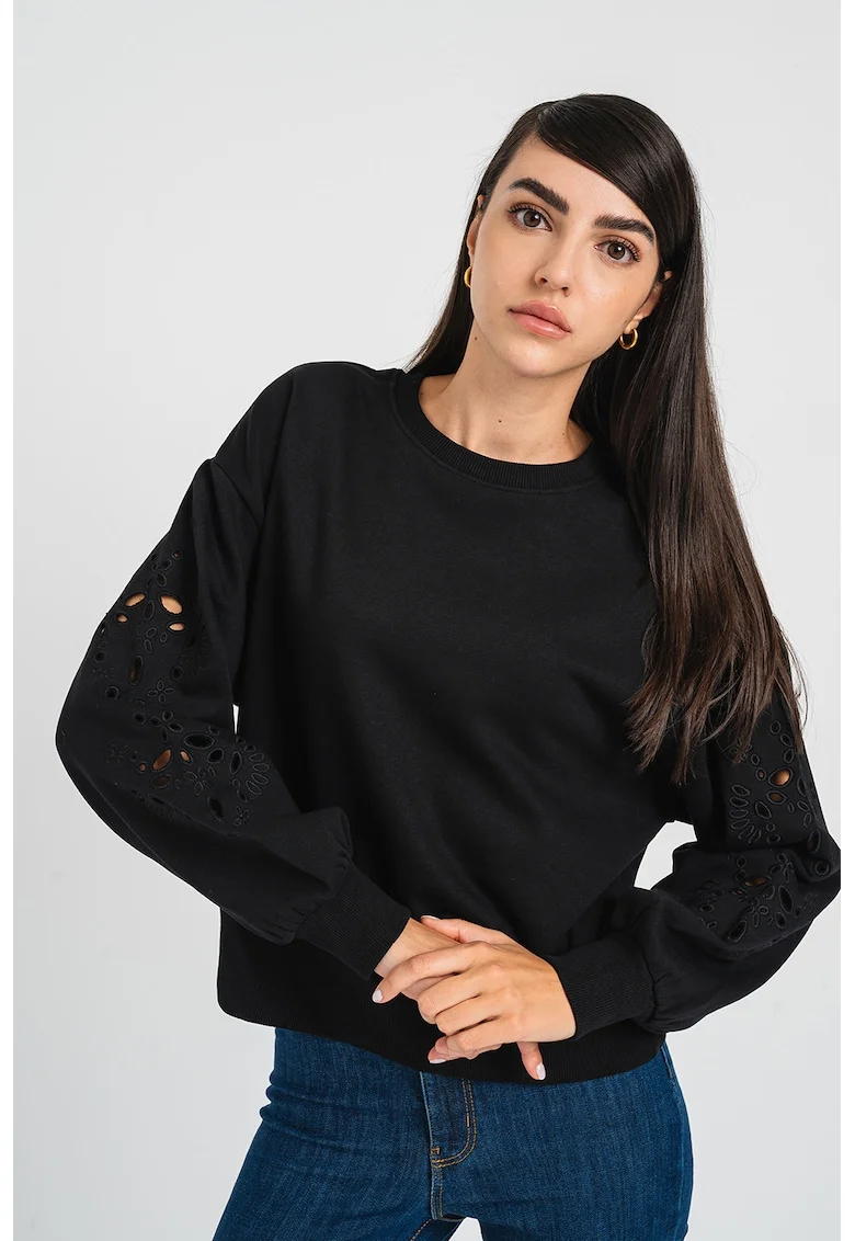 Bluza de trening din amestec de bumbac cu perforatii Winnie, Negru stins
