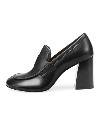 Pantofi loafer de piele cu toc masiv, Negru