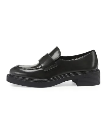 Pantofi loafer de piele cu toc masiv, Negru