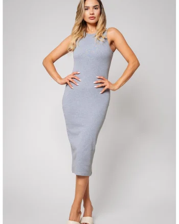 Rochie cambrata fara maneci, Gri melange