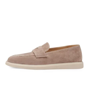 Pantofi loafer uni de piele intoarsa, Maro nisip