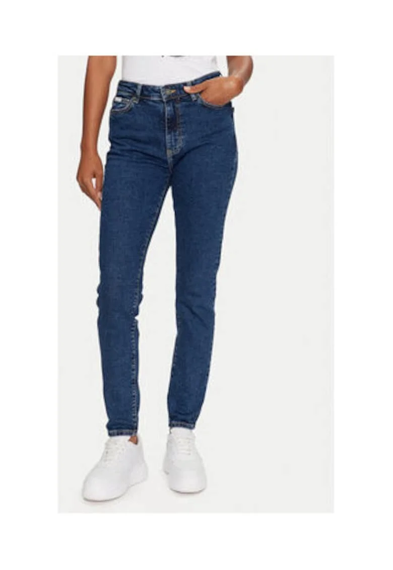 Blugi din denim skinny cu talie medie cu buzunare