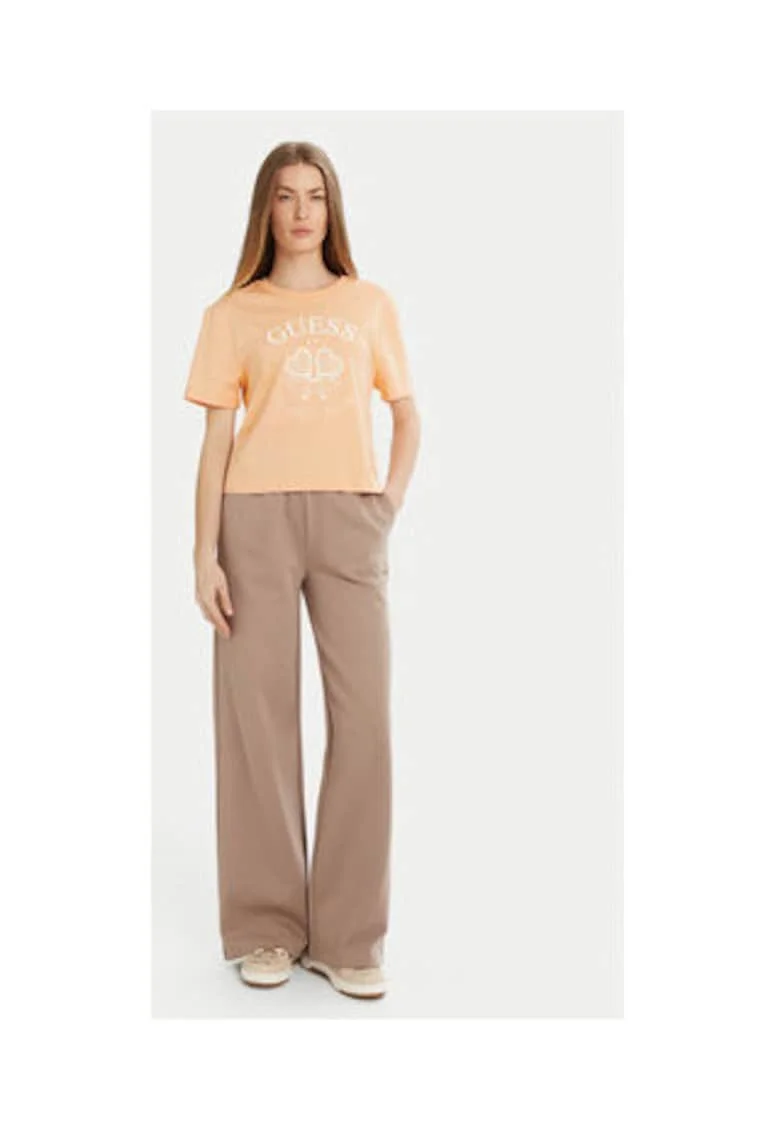 Tricou regular fit cu logo si decolteu la baza gatului