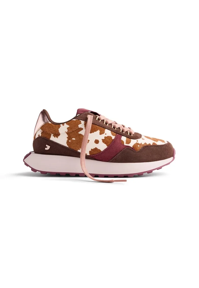 Pantofi sport de piele intoarsa cu animal print Mackford, Maro