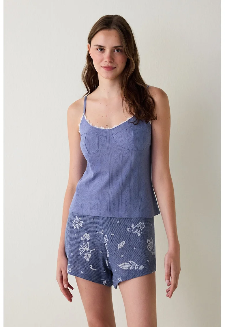 Top de pijama din bumbac, Albastru prafuit