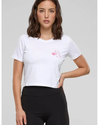 Tricou crop cu Minnie Mouse, Alb