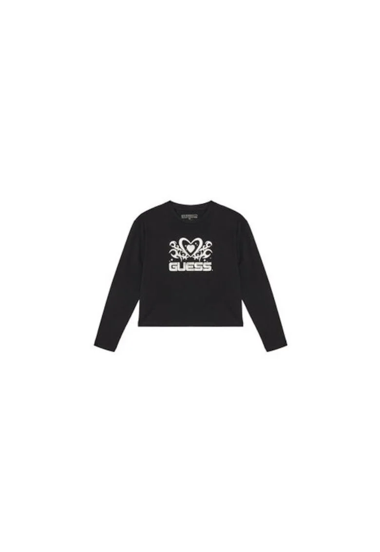 Bluza din amestec de bumbac organic cu decolteu la baza gatului si imprimeu pe piept