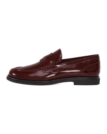 Pantofi loafer din piele cu varf rotund, Maro cognac