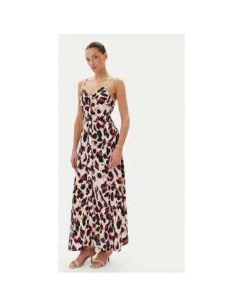 Rochie maxi cu decolteu in V, Bej