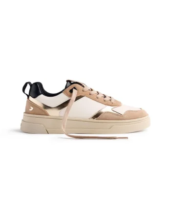 Pantofi sport de piele cu garnituri de piele intoarsa, Alb murdar