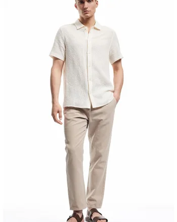 Pantaloni conici de bumbac cu buzunare laterale, Bej