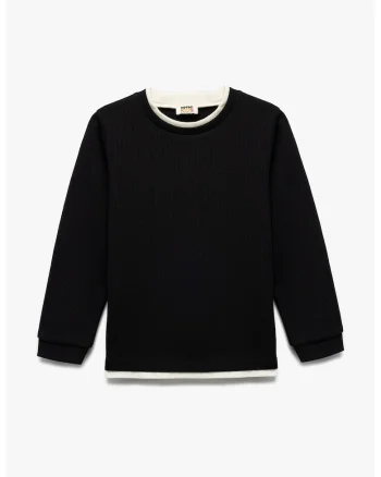 Bluza de trening cu insertii contrastante, Negru