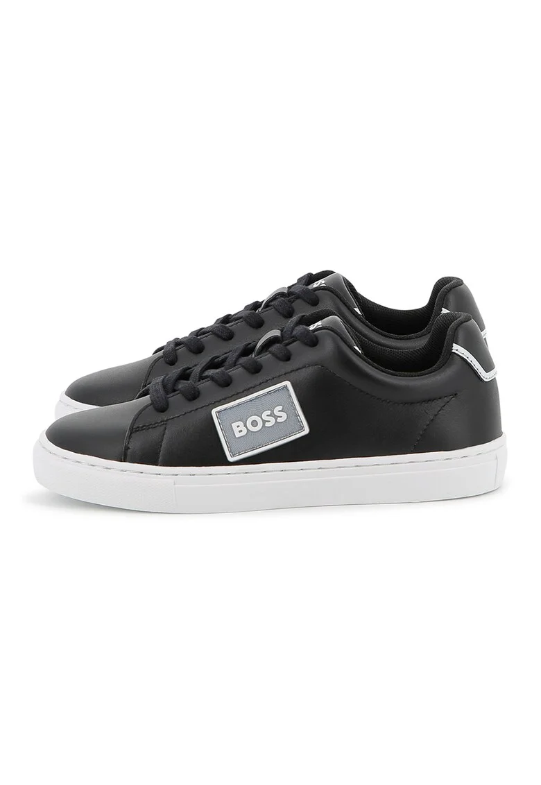 Pantofi sport flatform din piele cu aplicatie logo, Negru