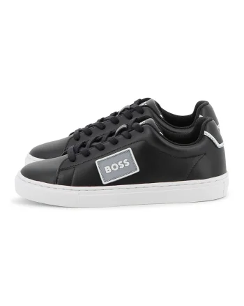 Pantofi sport flatform din piele cu aplicatie logo, Negru