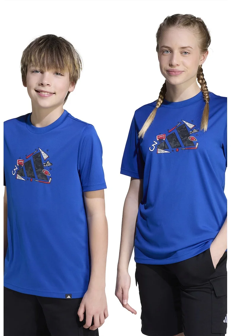 Tricou cu logo si decolteu la baza gatului, Albastru royal