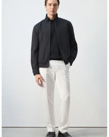 Pantaloni slim-fit din amestec de lyocell si in, Alb