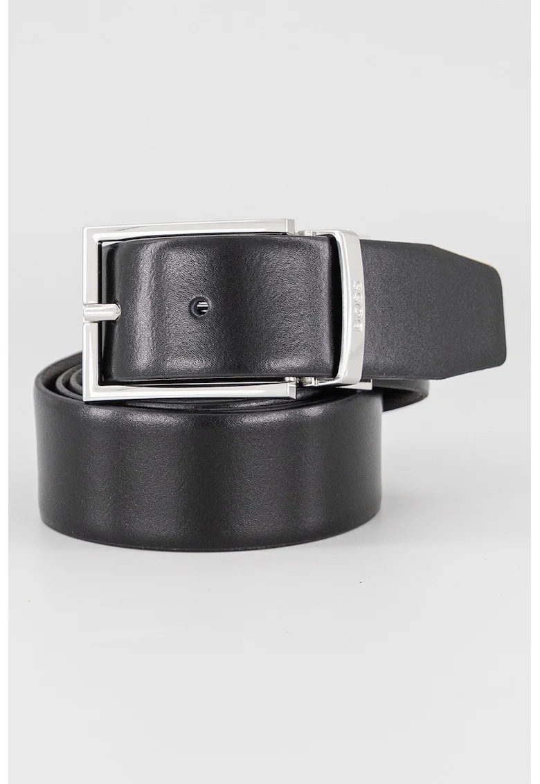 Curea de piele cu catarama metalica, Negru stins