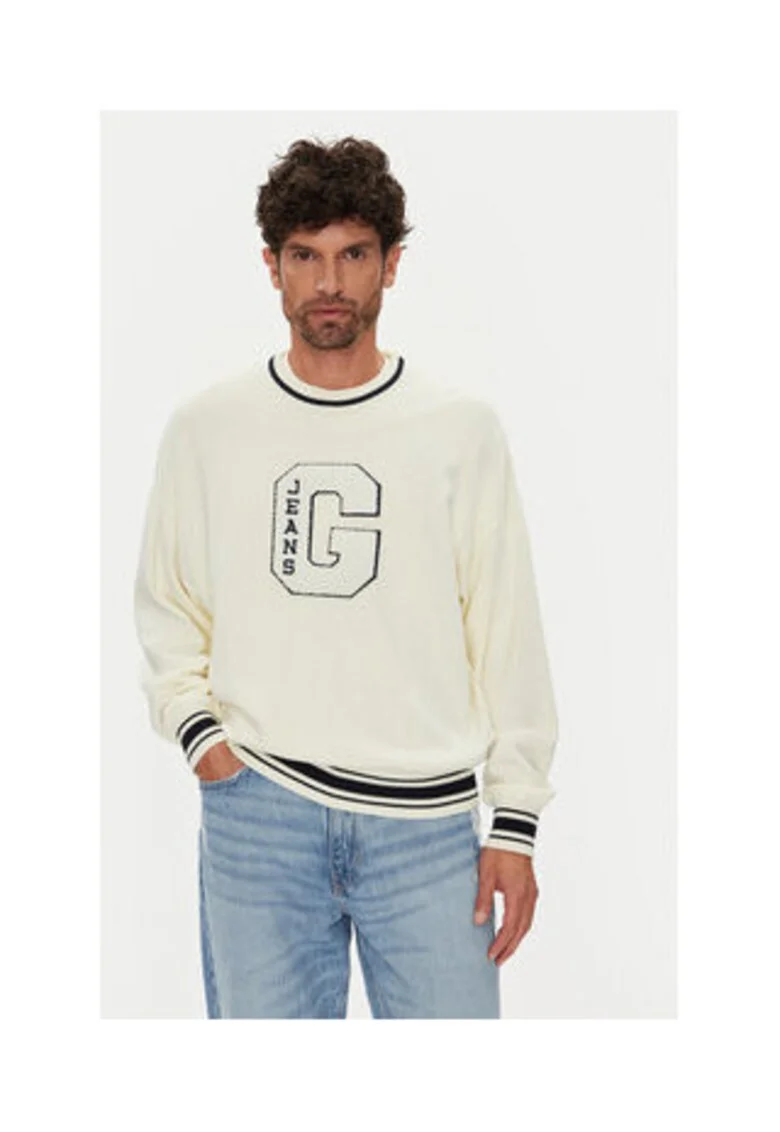 Pulover din bumbac cu decolteu la baza gatului si mansete cu model colorblock